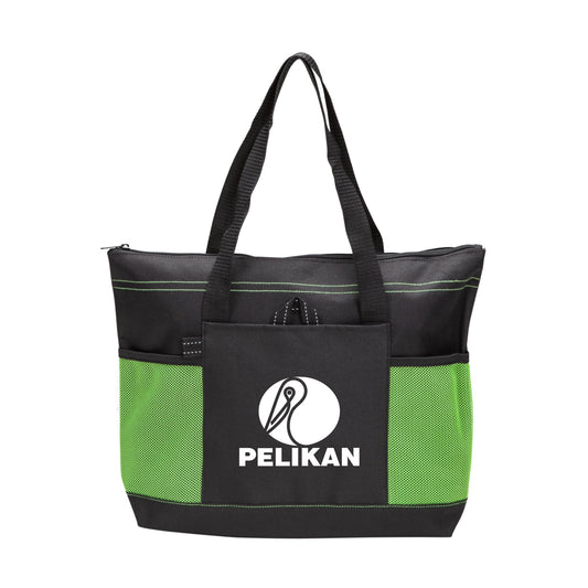 Aloha Tote Bag with Mesh Front pockets and Zipper Closure 17.25"W x 13.25"H x 4.5"D - Single Color or Full Color Printing