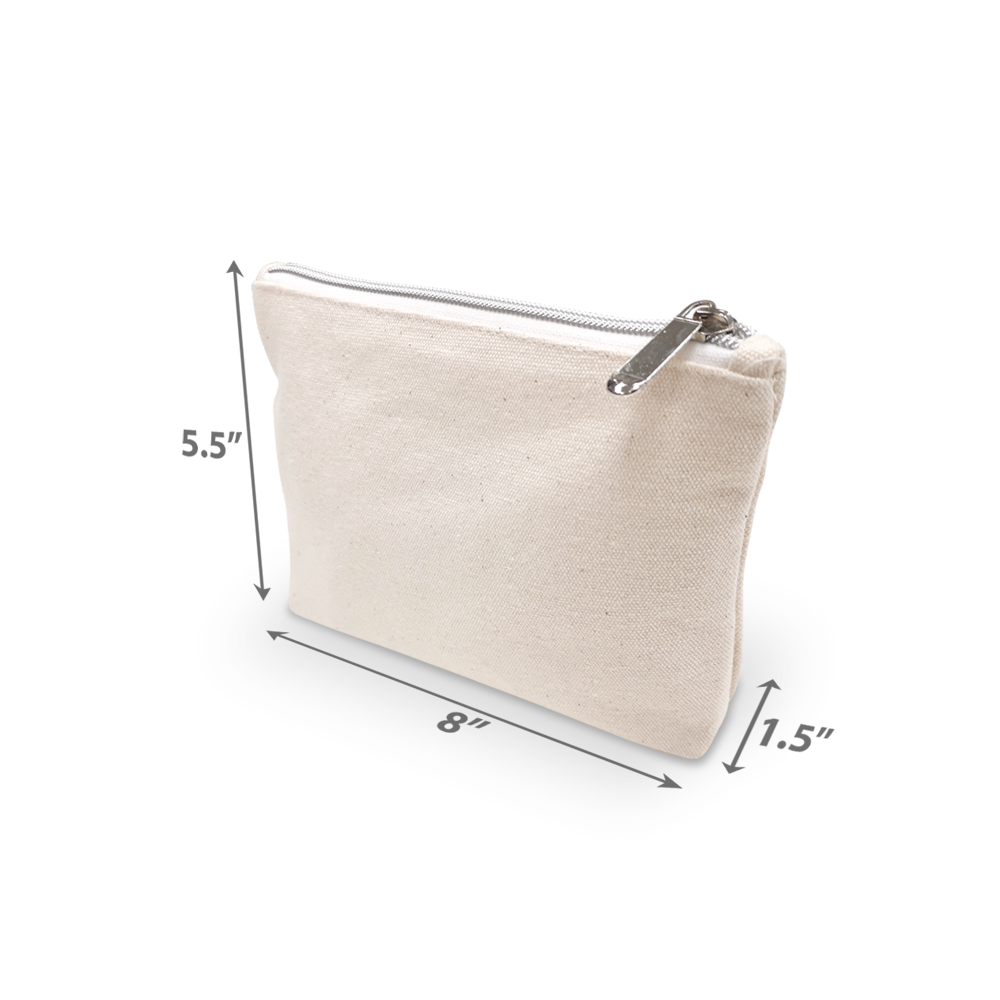 Canvas Cosmetic Bag with Zipper Closure 12oz Natural Heavy Weight - 8"W x 1.5"D x 5.5"H