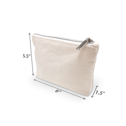 Canvas Cosmetic Bag with Zipper Closure 12oz Natural Heavy Weight - 8"W x 1.5"D x 5.5"H