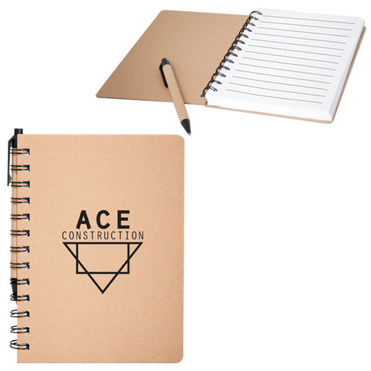 Recycled Cardboard Notebook with Recycled Paper Pen Set - Single Color or Full Color Printed