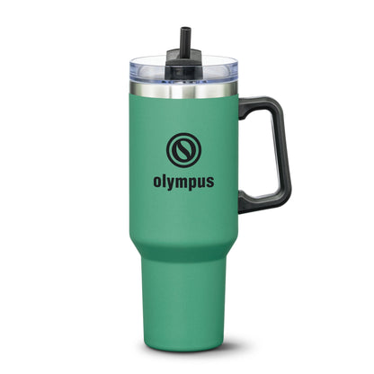 Double Insulated Compeer Handle Travel Mug w/Straw 40oz - Single Color or Full Color Printing