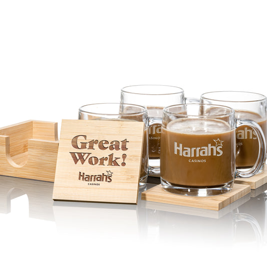 Nordic Mug & Bamboo Coaster Set - Deep Etch and Laser Engraving Decorated (Rigid Gift Box Includes)