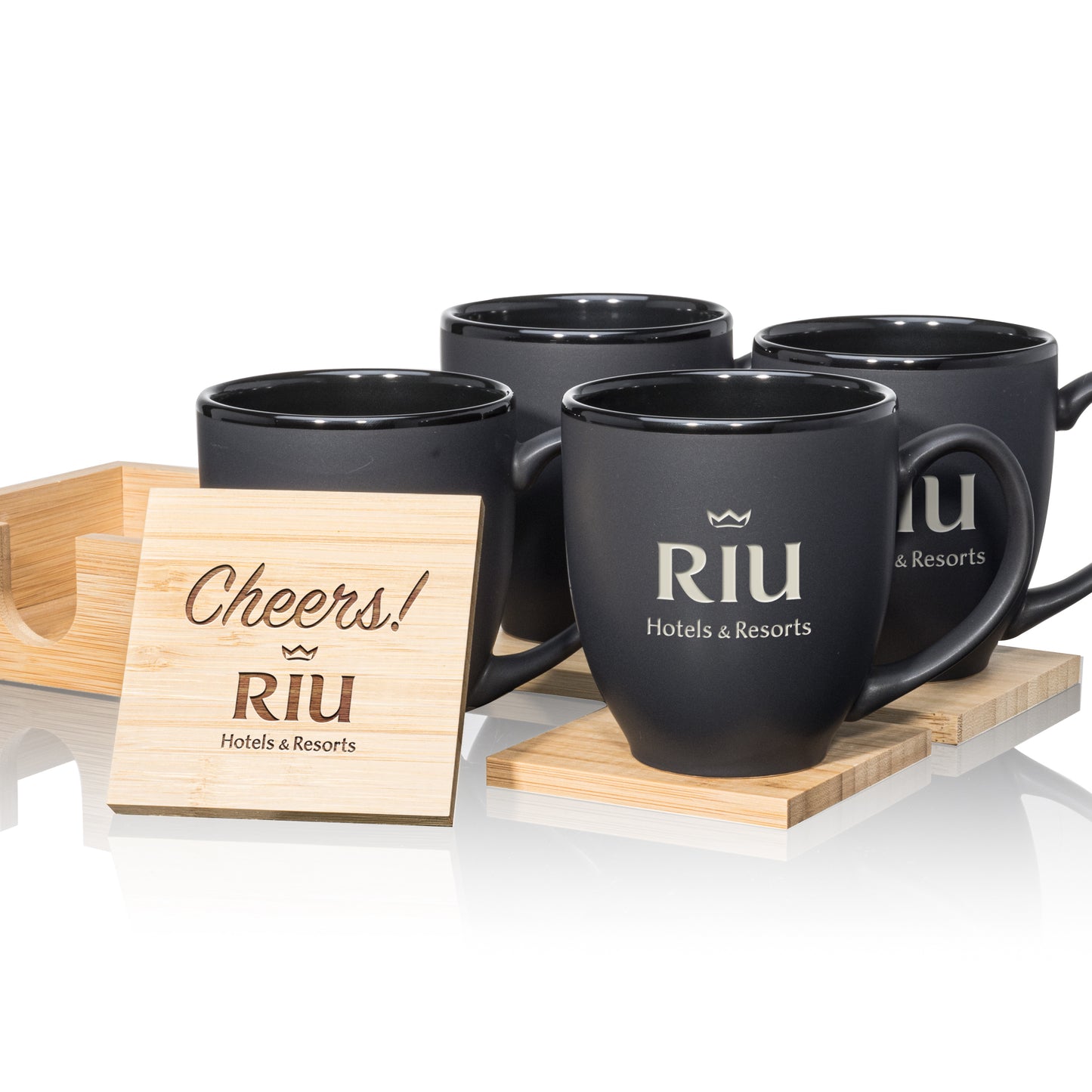 Dereham Mug & Bamboo Coaster Set - Deep Etch and Laser Engraving Decorated (Rigid Gift Box Includes)