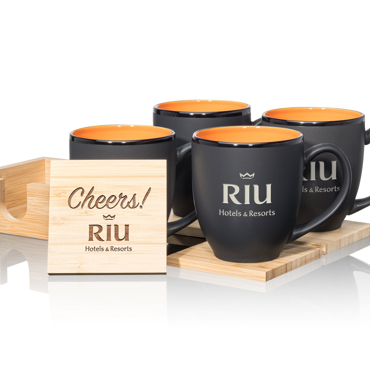 Dereham Mug & Bamboo Coaster Set - Deep Etch and Laser Engraving Decorated (Rigid Gift Box Includes)