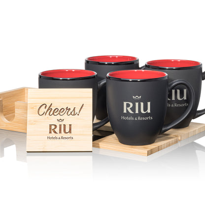 Dereham Mug & Bamboo Coaster Set - Deep Etch and Laser Engraving Decorated (Rigid Gift Box Includes)