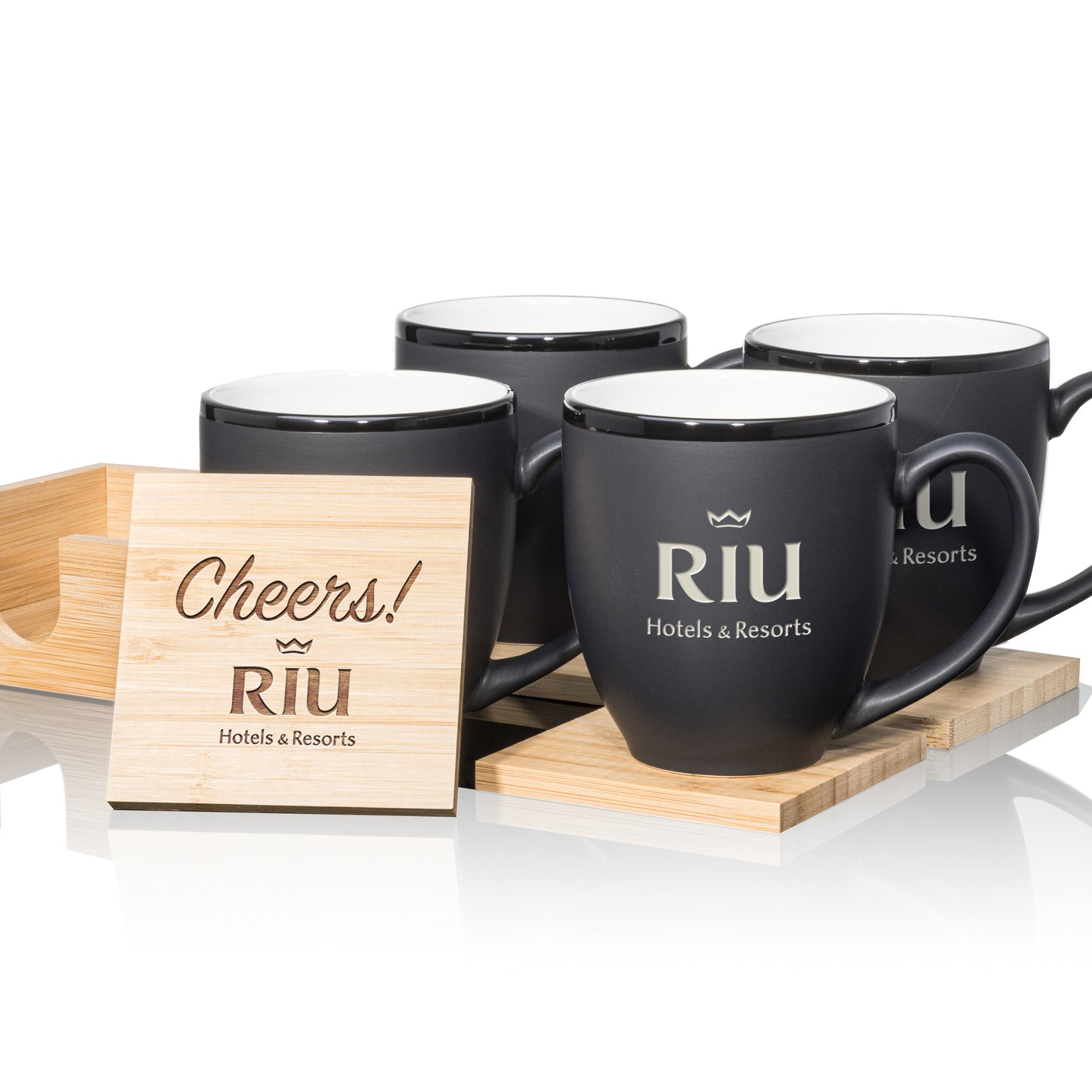 Dereham Mug & Bamboo Coaster Set - Deep Etch and Laser Engraving Decorated (Rigid Gift Box Includes)