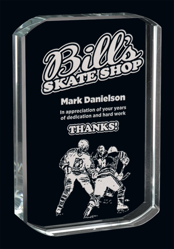 Hockey Series - Glass Award (Available in 8 different shape styles) - Laser Engraving Includes