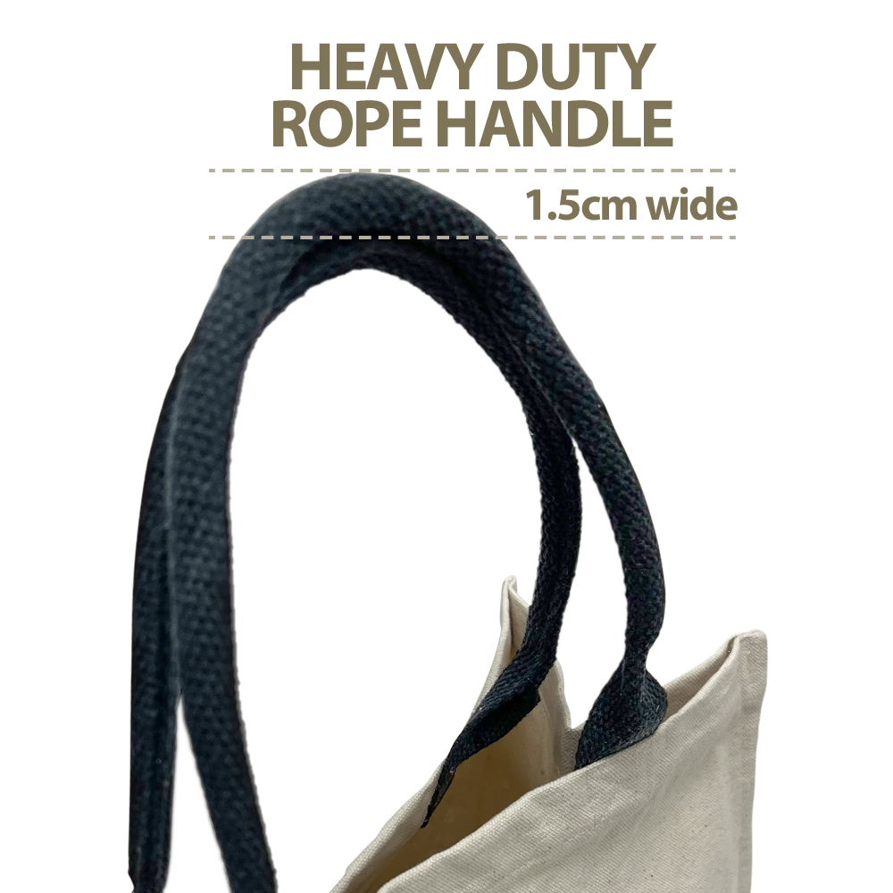 Heavy Duty Canvas Grocery Tote Bag 12oz with Strong Rope Handle 13"W x 7"D x 14"H