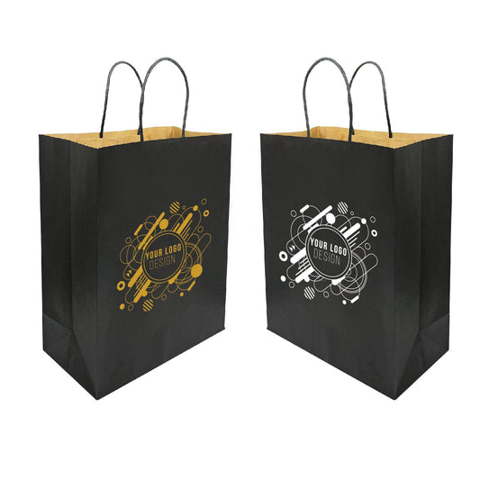 Black Paper Bag 10"W x 5"D x 13"H - Single Color logo printed