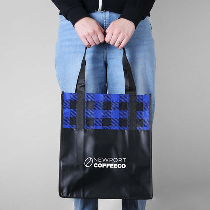 LUMBERJACK PLAID LAMINATED TOTE - 13″ W x 15″ H x 10″ D