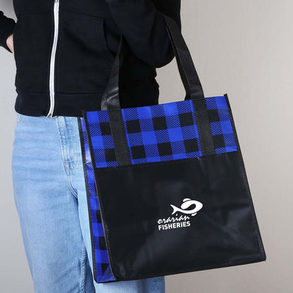 LUMBERJACK PLAID LAMINATED TOTE - 13″ W x 15″ H x 10″ D