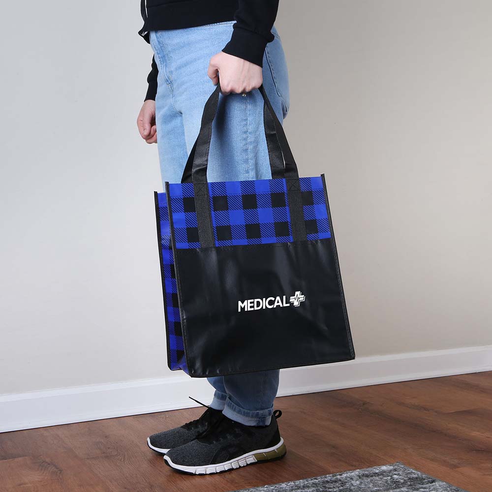 LUMBERJACK PLAID LAMINATED TOTE - 13″ W x 15″ H x 10″ D