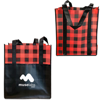 LUMBERJACK PLAID LAMINATED TOTE - 13″ W x 15″ H x 10″ D