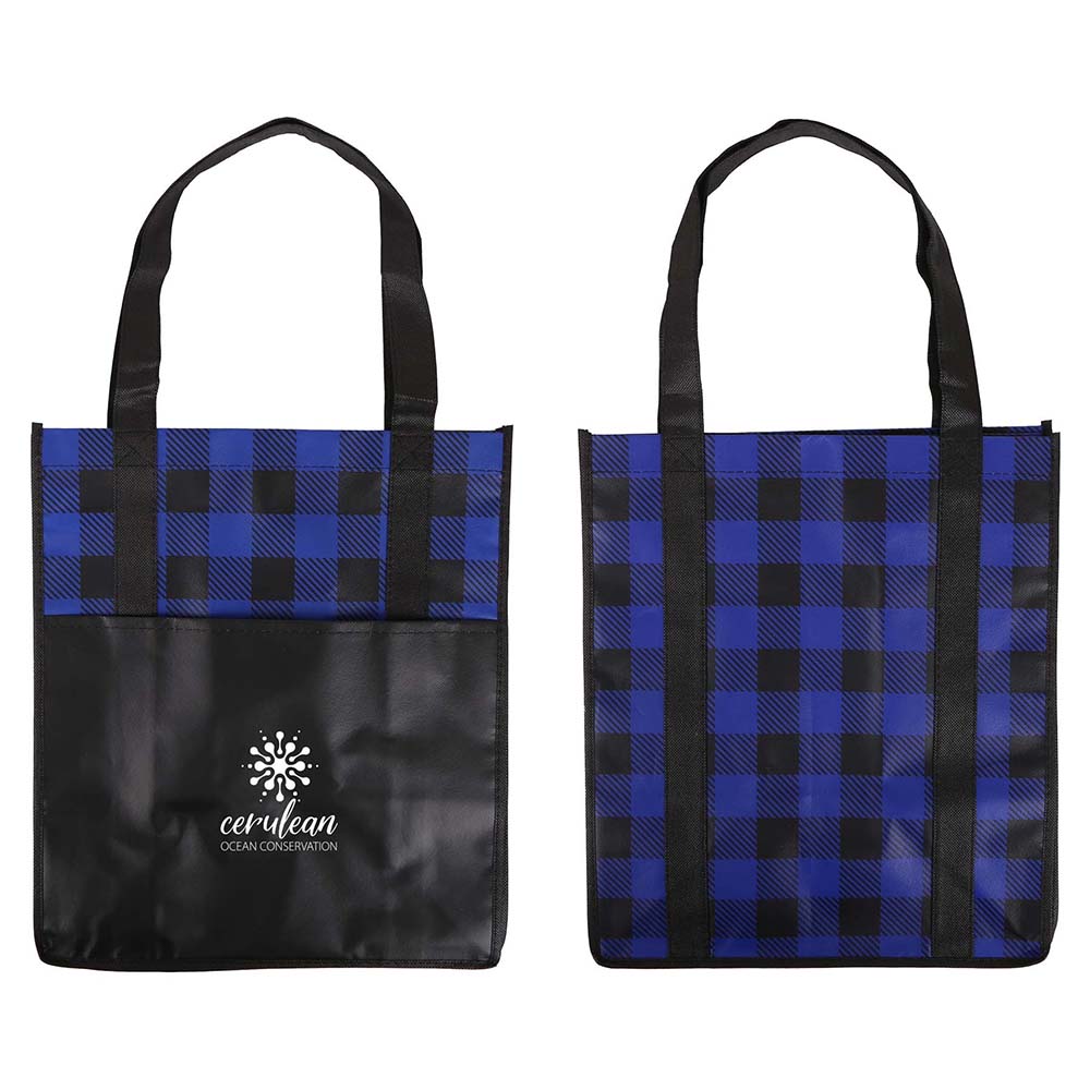 LUMBERJACK PLAID LAMINATED TOTE - 13″ W x 15″ H x 10″ D