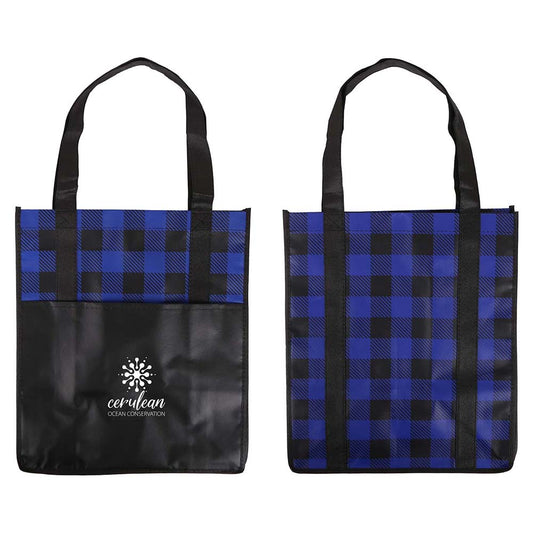 LUMBERJACK PLAID LAMINATED TOTE - 13″ W x 15″ H x 10″ D