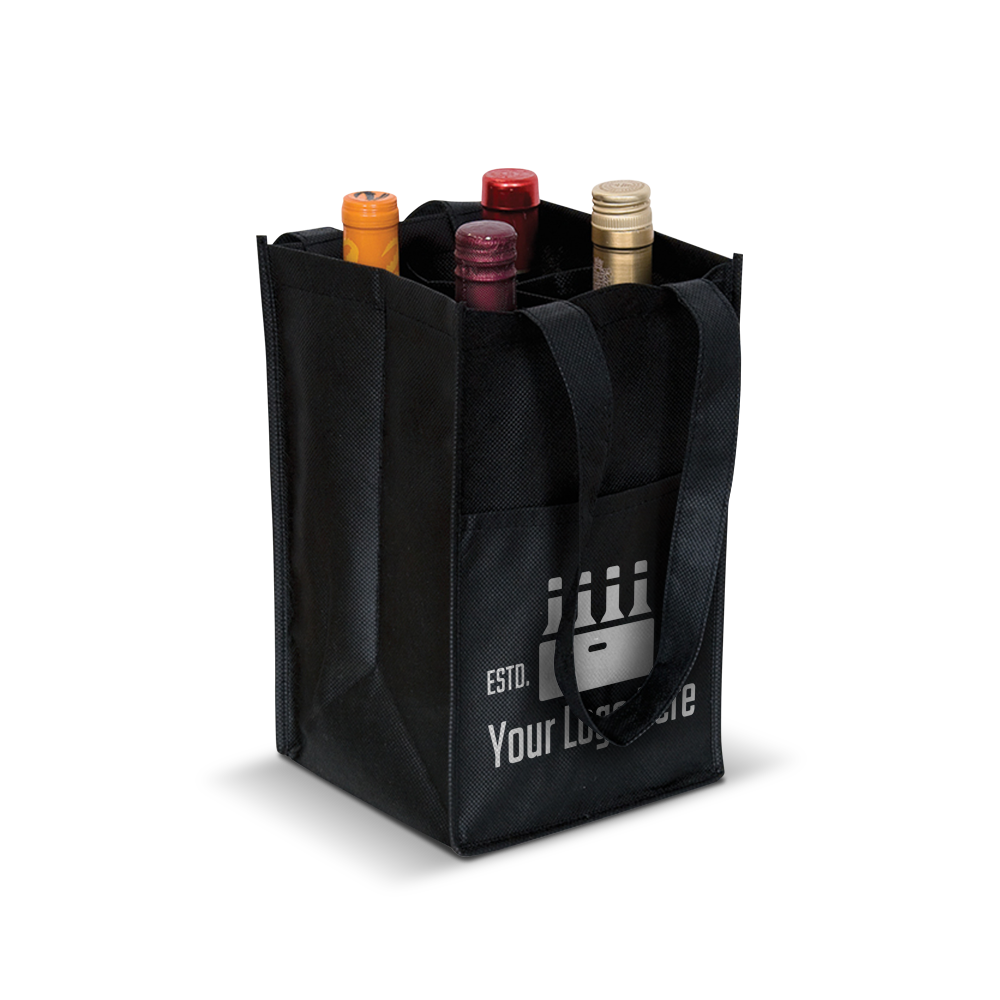 4-Bottles Non-Woven Wine Bag with Insert Pocket - 80gsm 7”W x 6.75”D x 12”H