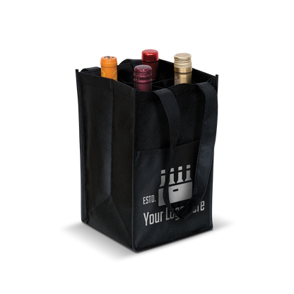 4-Bottles Non-Woven Wine Bag with Insert Pocket - 80gsm 7”W x 6.75”D x 12”H