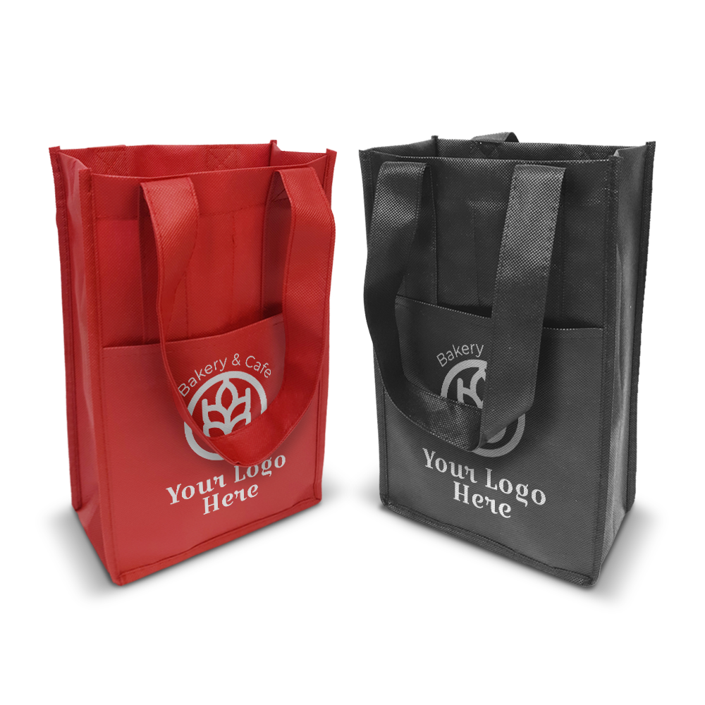 2-Bottles Non-Woven Wine Bag with Insert Pocket 80gsm 7”W x 3.5"D x 12”H