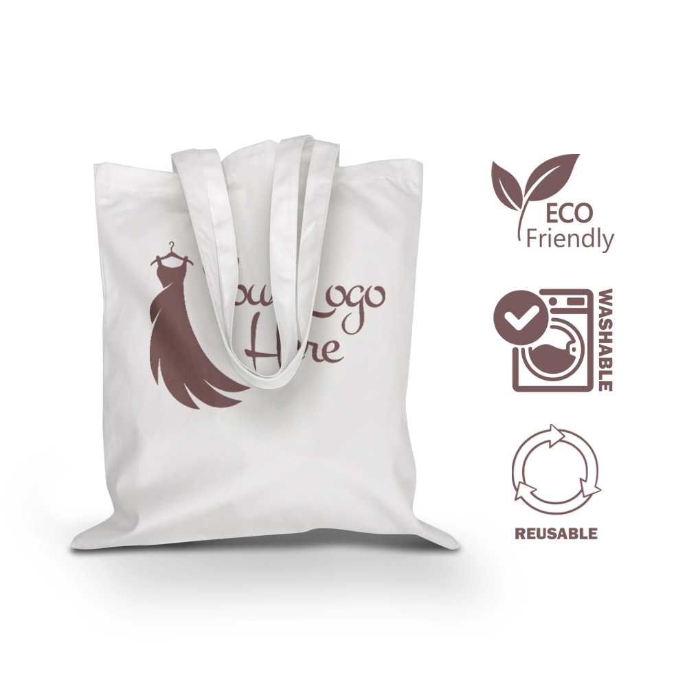 White Canvas Cotton Tote Bag 8oz with Long Handle 15”W x 16”H