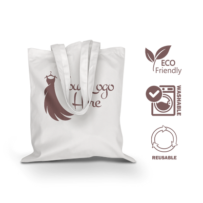 White Canvas Cotton Tote Bag 8oz with Long Handle 15”W x 16”H