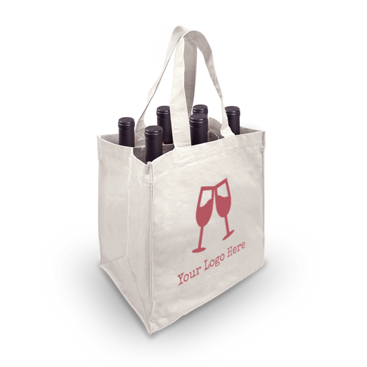 6-Bottle Canvas Wine Bag with Removable Dividers 10oz 10.5”W x 7.5"D x 12”H