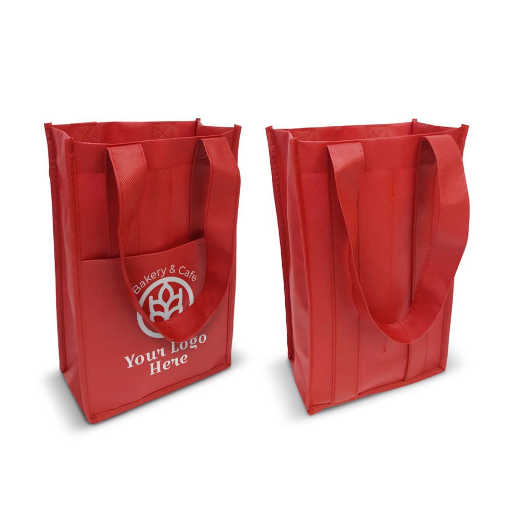 2-Bottles Non-Woven Wine Bag with Insert Pocket 80gsm 7”W x 3.5"D x 12”H