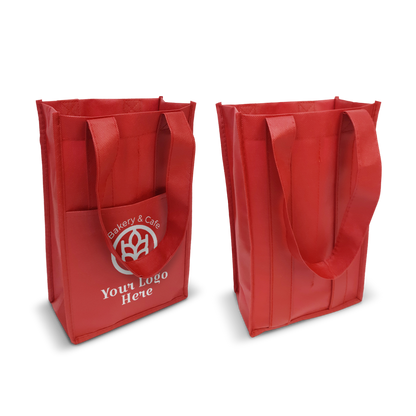 2-Bottles Non-Woven Wine Bag with Insert Pocket 80gsm 7”W x 3.5"D x 12”H