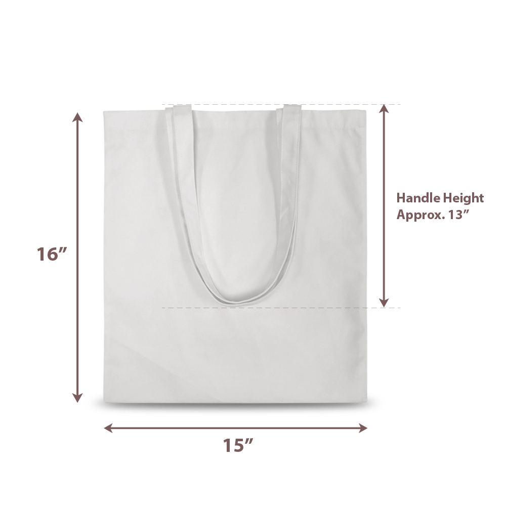 White Canvas Cotton Tote Bag 8oz with Long Handle 15”W x 16”H