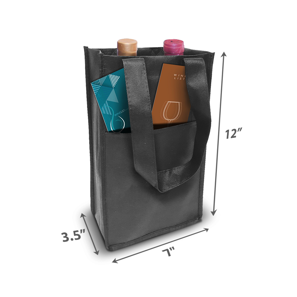 2-Bottles Non-Woven Wine Bag with Insert Pocket 80gsm 7”W x 3.5"D x 12”H