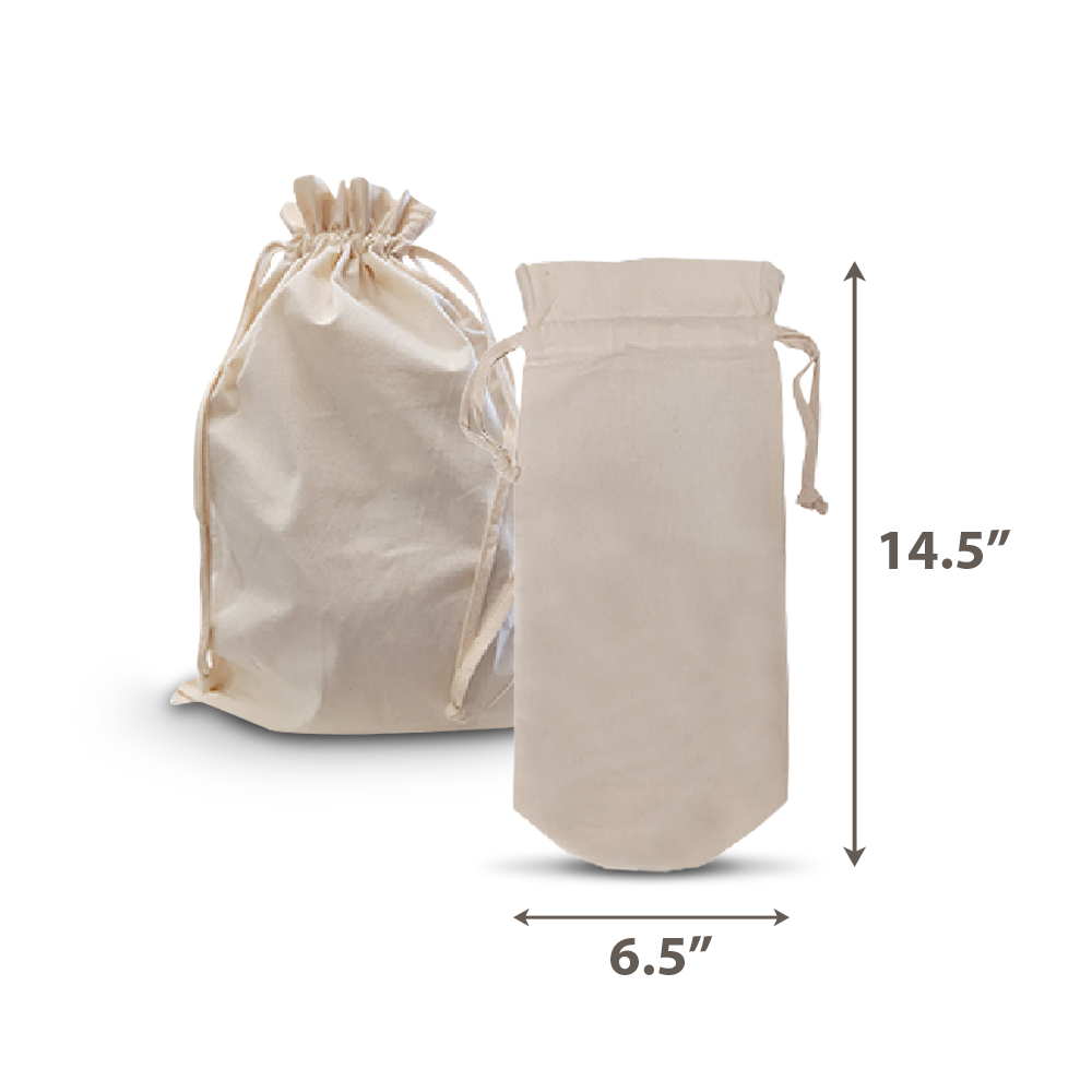 Canvas 1 Bottle Wine Drawstring 5oz 6.5”W x 14.5”H